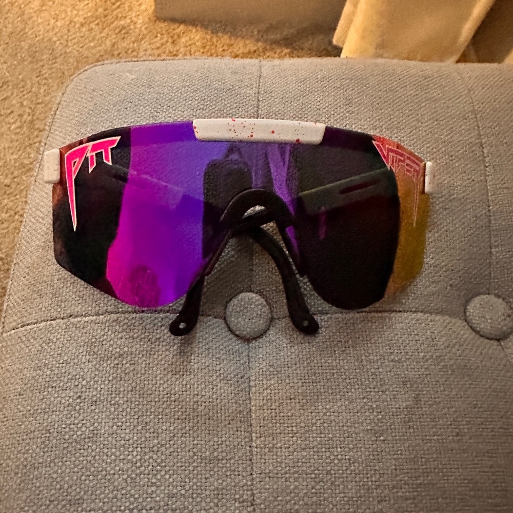 Pit Viper Shield Sunglasses with Purple Mirrored Lens and White Accents
